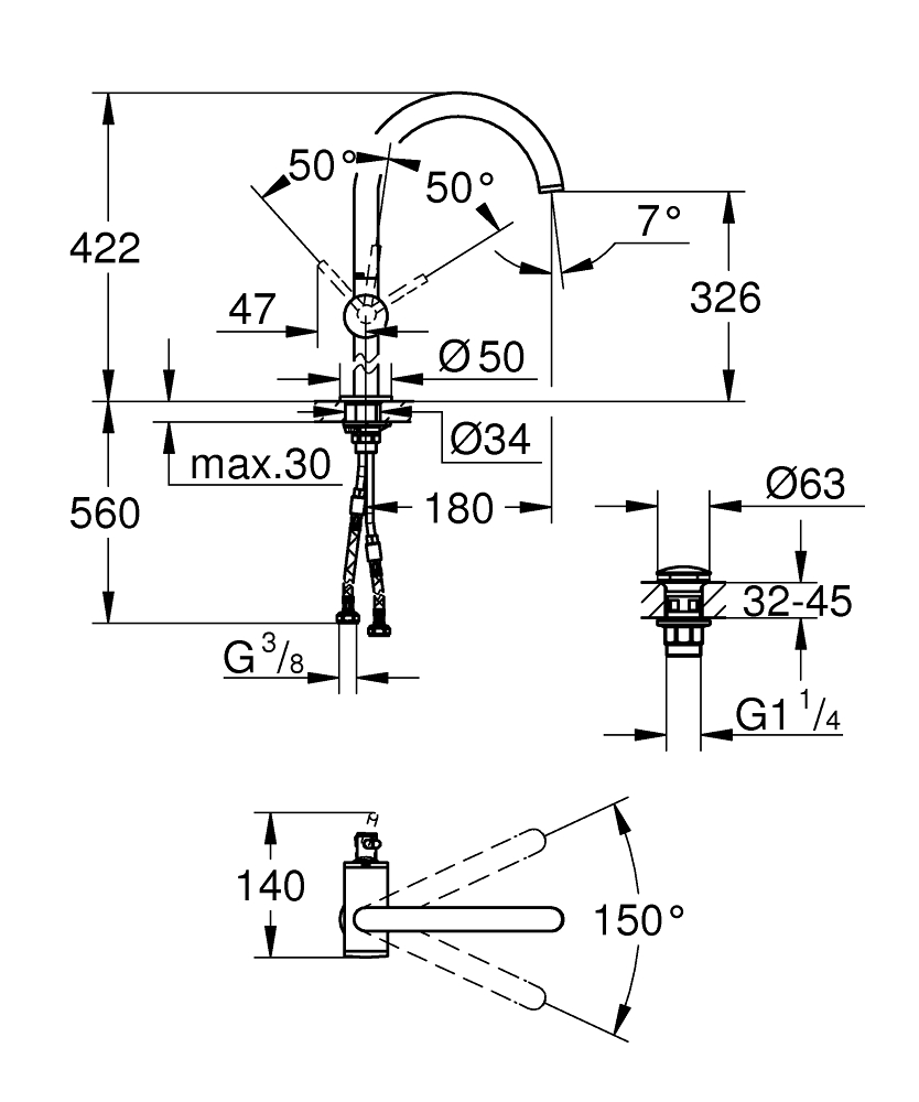 【格蘭登】德國 GROHE Atrio 單槍加高面用龍頭 32647003:圖片 2