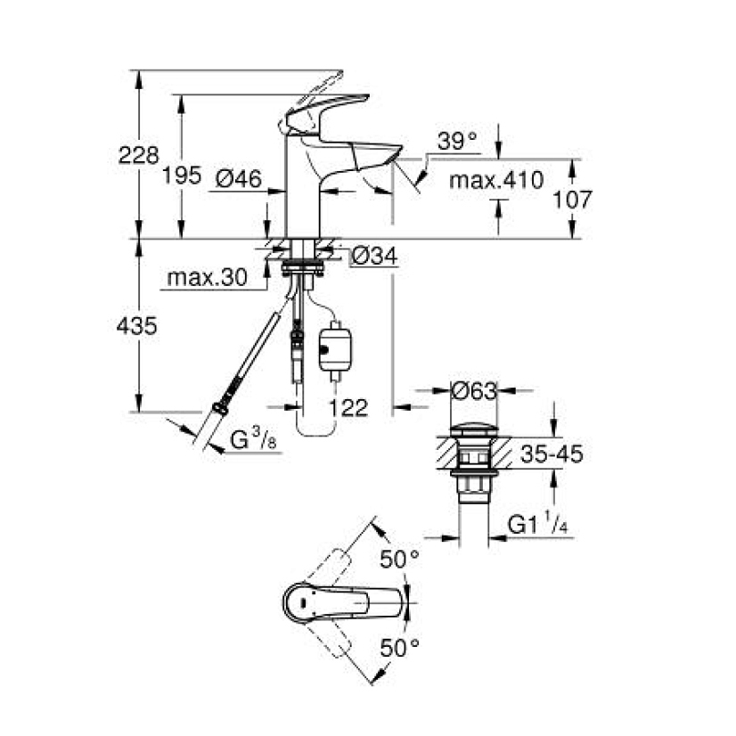 GROHE Eurosmart 伸縮面盆龍頭 (鉻色) 23976003